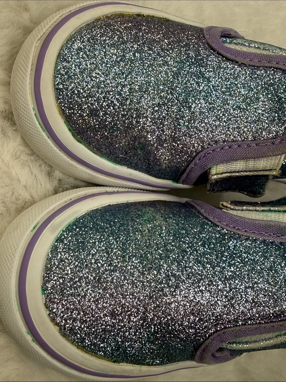 Vans Classic Slip-On Toddler 8 Glitter Iridescent Blue Purple Sparkle Shoes